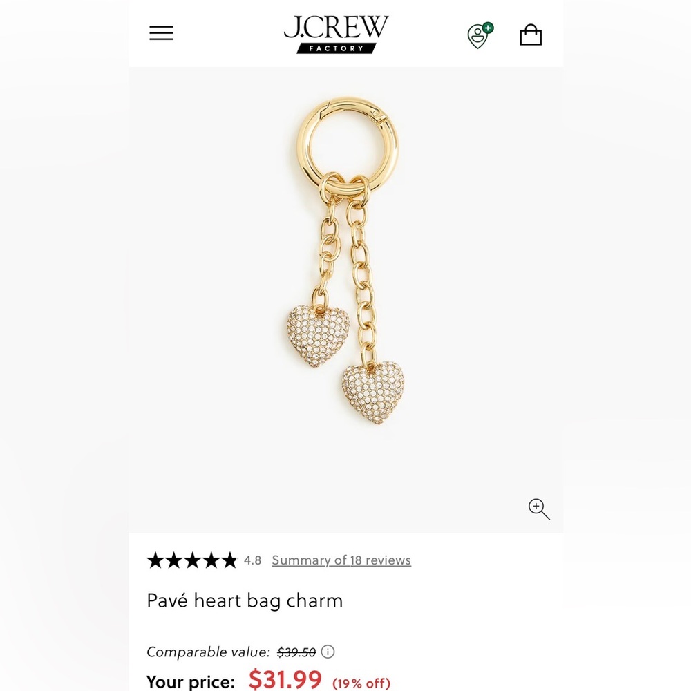 J. Crew Pavé Heart Bag Charm
